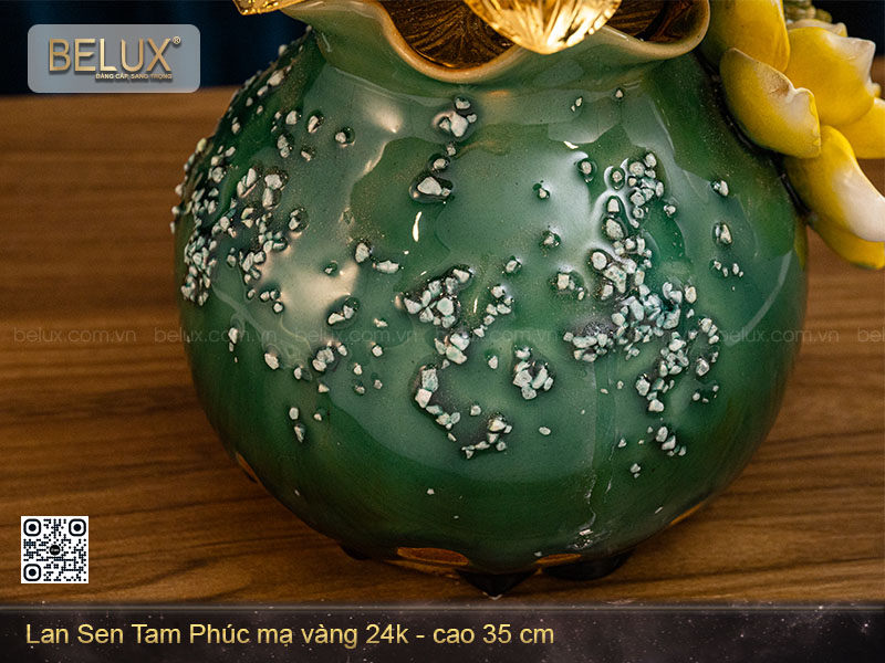 Chậu Lan Sen Tam Phúc mạ vàng 24k cao 35cm&nbsp;